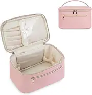 [Wandering Nature] Makeup Bag, Travel Make Up Organizer Cosmetic Brush Bags Case for Women and Girls in Eco Vegan Leather, Pink, Stylish