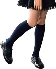 [COTTON DAY] 3 Pack Kids Girls Unisex Soft Knee High School Uniform Dress Socks Seamless Toe Black White Navy Blue Burgundy