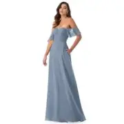NWT AZAZIE Juna Dusty Blue A-Line Ruched Chiffon Convertible Dress A20