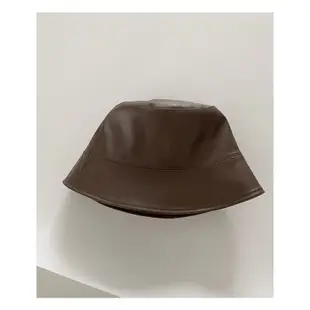 韓國設計純色個性皮革漁夫帽
