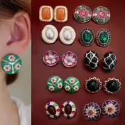 Retro Elegant Vintage Enamel/Rhinestones Metal Stud Earrings For Women Earrings