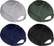 [URATOT] 4 Pieces Brimless Hat Docker Cap Retro Cotton No Brim Hat Adjustable Rolled Cuff Brimless Cap