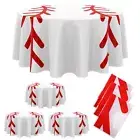 6 Pcs Round Baseball Tablecloth 84" Plastic Red White Baseball Tablecloth Dis...