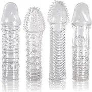 Sponver Threaded mace Condom Male Condom Adult Lock fine Ring Extended Sleeve Crystal Sleeve 4PCS Transparent AK