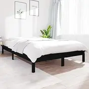 Bed Frame Queen Size 153x203 cm, Black Solid Pine Wood Platform Bedframe, Wooden Slats Support, Low Profile, Mattress Base, No Box Spring Needed, Cama De - Furniture