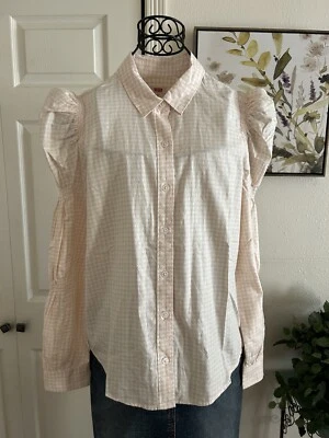 Levi's® Women's Puffed Long Sleeve Peach Plaid Button Down Shirt S MSRP $79