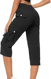 [WAJCSHFS] Cargo Pants Women Low Waisted Drawstring Capri Pants Outdoor Hiking Casual Pants Lightweight Jogger Pants, Z08-black