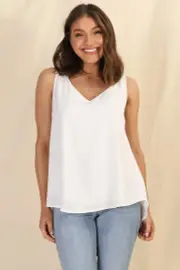 Neide Top - High Low Scoop Hem Sleeveless Top in White