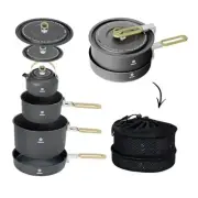 Portable Camping Cookware - Upgraded Handle, Non-Stick Camping Pan Set for