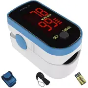 Finger Pulse Oximeter - Blue Blood Oxygen Monitor with Batteries - Portable