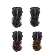 Curly Hair Extensions Claw with Bowknot Hairpieces Brown Black Ponytail