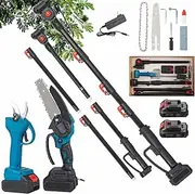 3-in-1 Cordless Electric Long Reach Pruning Pole Shears，Handheld Chainsaw，Mini Chainsaw with 2M Extension Rod，2 Battery ，Extended High Branch Cutter for Thick Branches