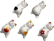 OFFSCH 5pcs Adorable Cat Shaped Ceramic Chopstick Rests Cute Desk Tableware Racks Easy to Clean for Home Office Dining Decor