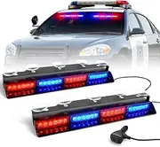 HLauto 6Z4J Emergency Dash Strobe Lights: 2x16.8 inch Red Blue Safety Lights, 48 LED Flashing Warning Hazard Interior Windshield Visor Traffic Light Bar for Trucks, Construction Vehicles