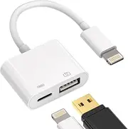 Lightning to USB Adapter(2-in-1)OTG 3.0 Cable for IPhone 14 Pro Max USB-A Card Reader Keyboard Mouse External Flash Drive for Apple MFI Certified Charging Connector for IPad Camera Memory Accessories