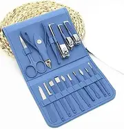 Taxila 16 in 1 Manicure Kit Stainless Steel Pedicure Kit Nail Care Tools Toenail Clippers with Luxury Leather Bag (Blue)