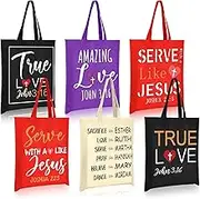 Sweetude 24 Pcs Christian Tote Gift Bags Bulk Jesus Scripture Tote Bags Religious Non Woven John 3: 16 Bible Church Gifts