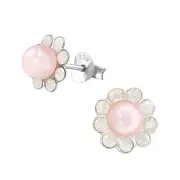 Pearl Crystal Flower Stud Earrings