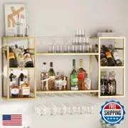 HEONITURE Wall Mounted Wine Rack, Multi Functional Bar Shelves for Liquor Bot