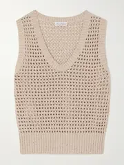 [Brunello Cucinelli] Brunello Cucinelli - Sequin-embellished Open-knit Cotton-blend Vest - Camel - x large x large Brown
