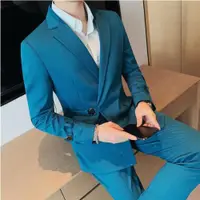 在飛比找ETMall東森購物網優惠-夏季藍色修身休閑設計感西服套裝