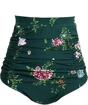 [COCOPEAR] Women's Ruched High Waisted Bikini Bottom Retro Vintage Swim Short Tankinis (FBA)