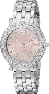 [GUESS] Stainless Steel + Pink Crystal Bracelet Watch. Color: Silver-Tone (Model: U1062L2)