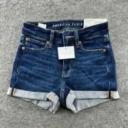 American Eagle Shorts Womens 000 Blue Dark Wash Next Level Stretch Shortie Jorts