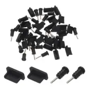 25pcs USB Type C Charging Port Plugs Covers with 25pcs Earphone Jack Pin, Black