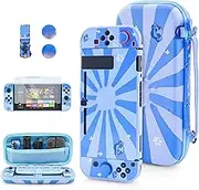 FUNDIARY Blue Carrying Case Compatible with Nintendo Switch, Shockproof Accessories Bundle with Cute Travel Cover Skin, Soft TPU Protective Shell, Screen Protect, Shoulder Strap & 2 Grip Caps - Stit