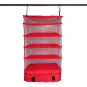 Outdoor Travel Suitcase Storage Bag, Five-Layer Hanging Bag Storage Bag Home Foldable Mesh Storage Bag (Red)