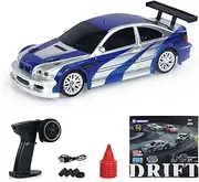 wheelfun 1/43 Scale RC Drift Race Car, Gyro 4WD Ready to Go, Mini Remote Control Car, High Speed Model, 4WD System, Built-in Gyro Hobby Garde Model for Adult Hobby(Blue and Silver)
