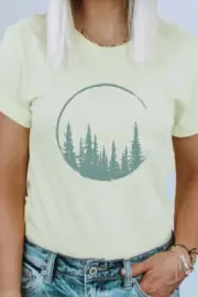 Crescent Pine Tree Forest Nature Hiker Graphic Tee