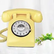 TelPal Retro Single Line Corded Desk Telephone Classic Vintage Rotary Dial Hands Free Landline Phone for Home/Office/Hotel, Antique Phones for Seniors Gift (Yellow)