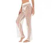 Womens Crochet Pants Long Hollow Out Summer Beach Swimsuit Cover Up Pants - White