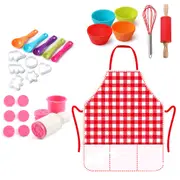 Silicone Mini Cooking Play Set with Apron for Kids Kitchen Pretend Toys