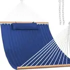 12 FT Double Quilted Fabric Hammock with Spreader Bars and Navy Blue