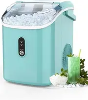 YOPOWER Portable Ice Maker, Nugget Ice Making Machine w/Carry Handle, 15KG/24H, Countertop Pebble Ice Cube Maker w/ 1.2L Water Tank, Self-Cleaning for Home Bar, Green