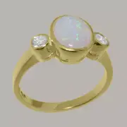Solid 18k Yellow Gold Natural Opal & Cubic Zirconia Womens Trilogy Ring