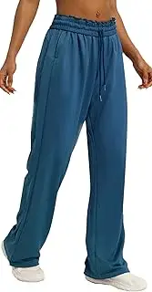 [Ausing] Women's Sport Pants Straight Leg Jogger Trousers Elasticated Waist Lounge Pants Drawstring Jogging Sweatpants Plain Baggy Sport Trousers Casual Wide Leg Pants with Pocket Tracksuit S-XL