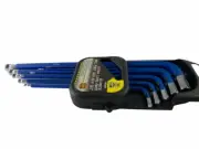 10pc Metric Extra Long Arm Hex Allen Key Set Ball Point Allan Tool Chrome Blue