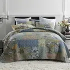 Cotton Patchwork Coverlet Bedspread Set King & Super King Bed 240x270cm Green