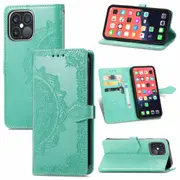 For iPhone 13 Pro Max Case,Mandala Emboss PU Leather Wallet Cover,Lanyard,Green