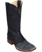Los Altos BLACK Teju Lizard Square Toe TPU Rubber Sole Western Cowboy Boot EE