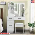 Dressing Table w/ 6 Drawers, LED Mirror, Shelves, Stool Set Vanity Makeup Desk