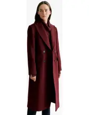 [Trenery] Wool Blend Double Breasted Coat in Oxblood