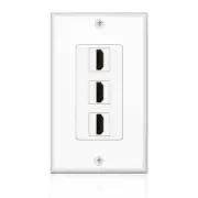HDMI Wall Plate (3 Port, White) HDMI Socket Plug Insert Jack Outlet Panel Mount