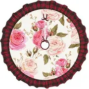 [VPPUR] Floral Flower Rose Pink Print Xmas Tree Skirt Santa Xmas Decor Holiday Party 48''36''30''Christmas Tree Skirt