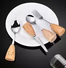 4Pcs Stainless Steel Cutlery Knife Spoon Fork Set Slicer Dinnerware Wood Handle
