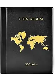 Blelsa Coin Collection Holder Book for Collectors 300 Pockets Transparent PVC Penny Collection Album Display for 25Mm/0.98 Inch Coin Souvenir Penny Collection Organizer with 2 Pocket Sizes for Black
